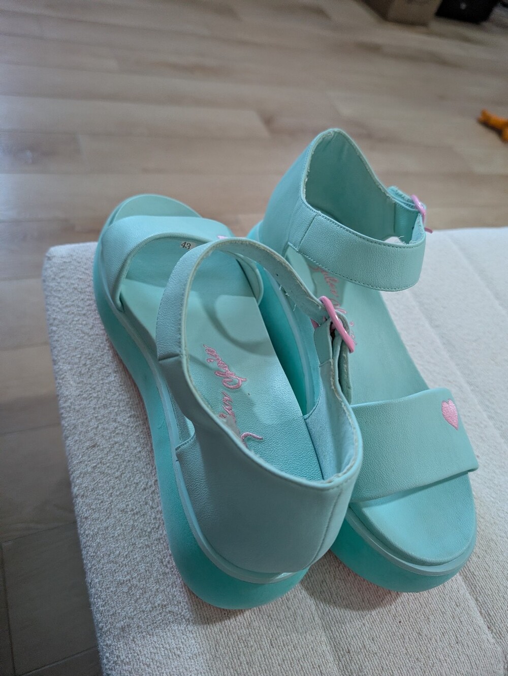 Irregular Choice Mint Green Platform Sandals with Pink Heart Accent - Picture 5 of 6